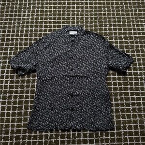 Saint Laurent Piranha Short Sleeve Button Up Navy Shirt